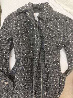 Avec Les Filles Charcoal and White Tweed Jacket xs nwot